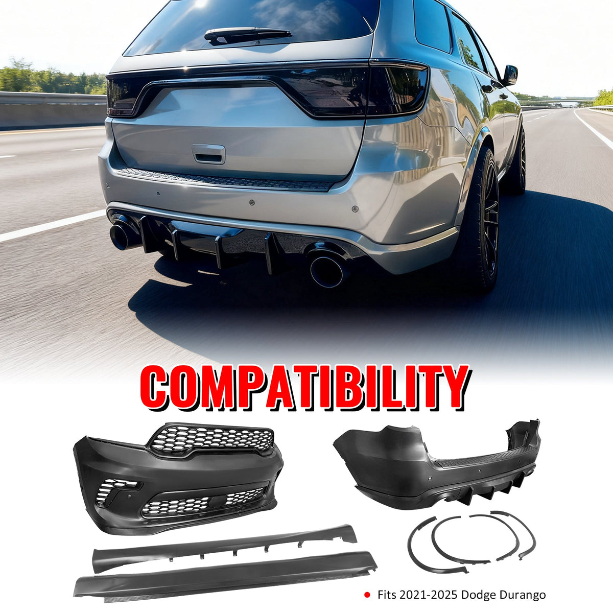 2021-2026 Dodge Durango Hellcat Style Front Rear Bumper W/V2 Diffuser