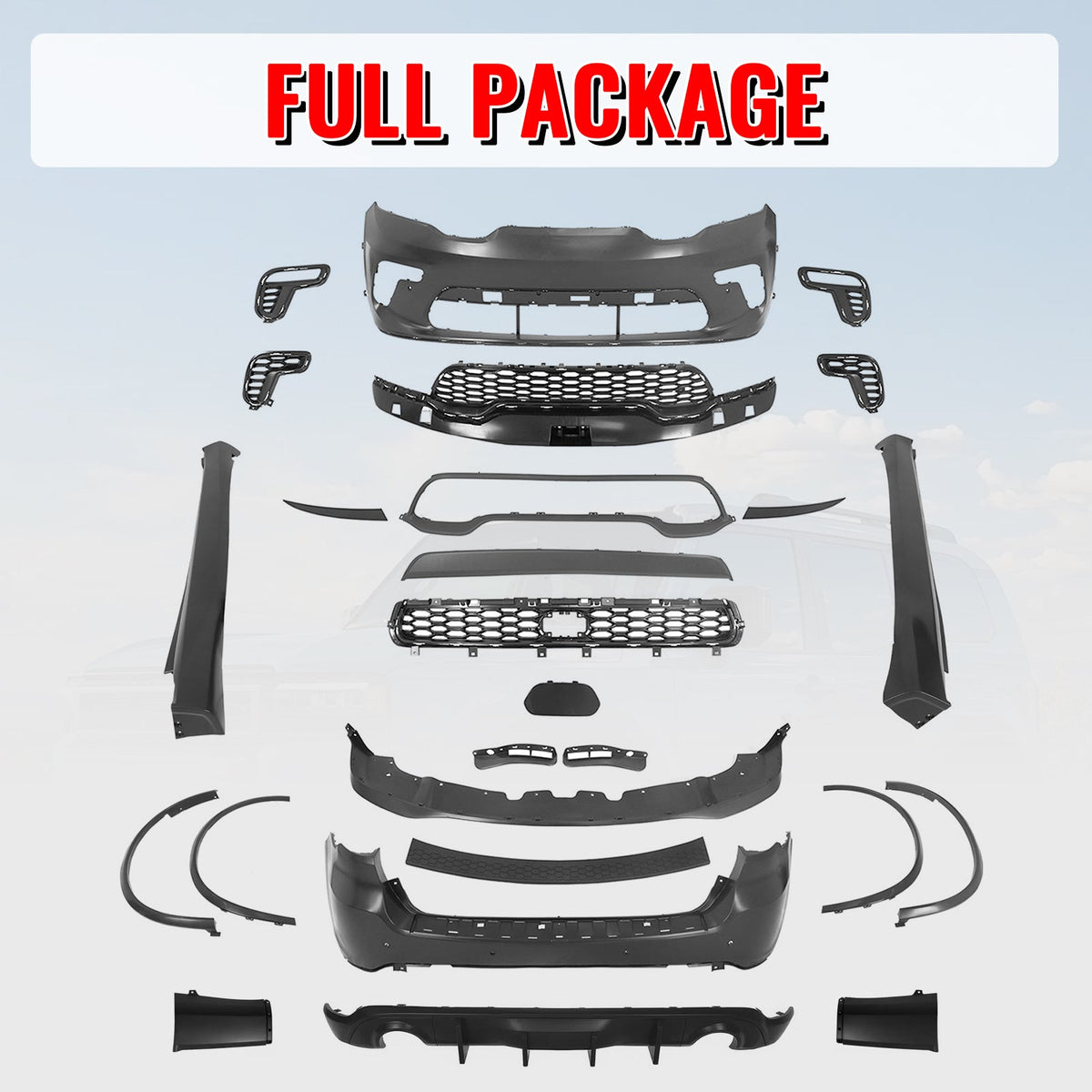 2021-2026 Dodge Durango Hellcat Style Front Rear Bumper W/V2 Diffuser