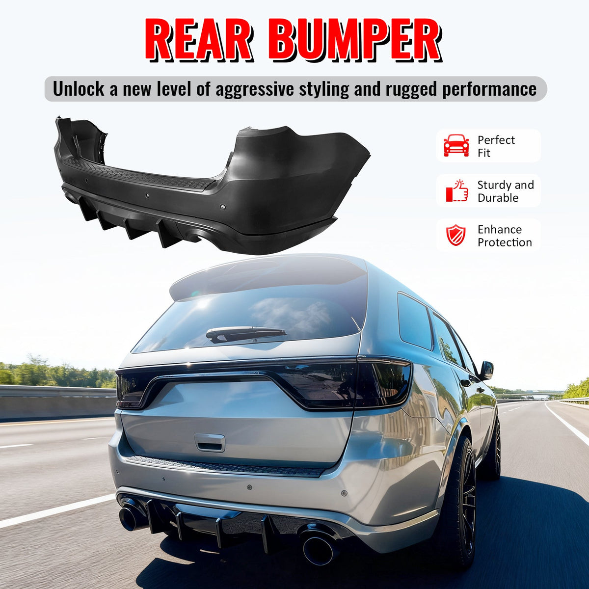 2021-2026 Dodge Durango Rear Bumper Cover W/ V2 Diffuser & Step Plate