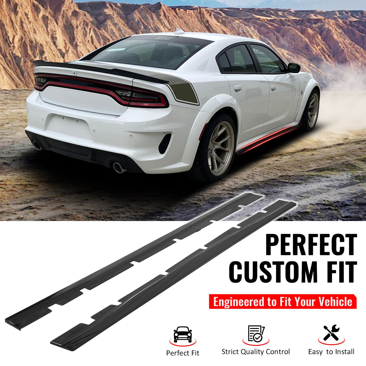 2020-2023 Dodge Charger Widebody Side Skirts Gloss Black Rocker Panel