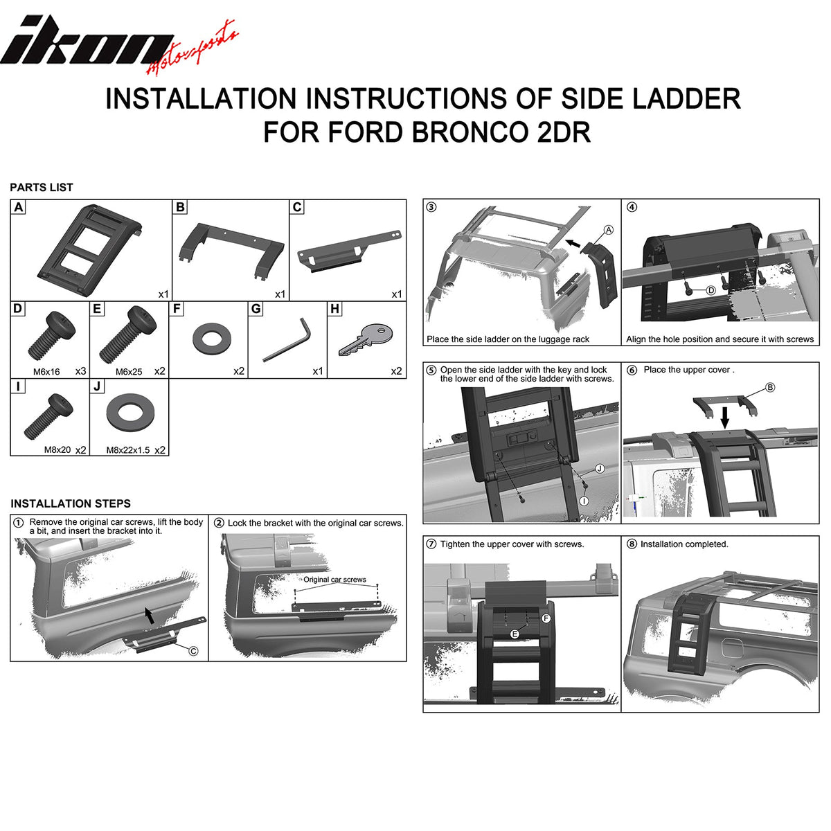 Foldable Side Mount Ladder for Ford Bronco 2DR 4DR 2021-2026 Aluminum ABS