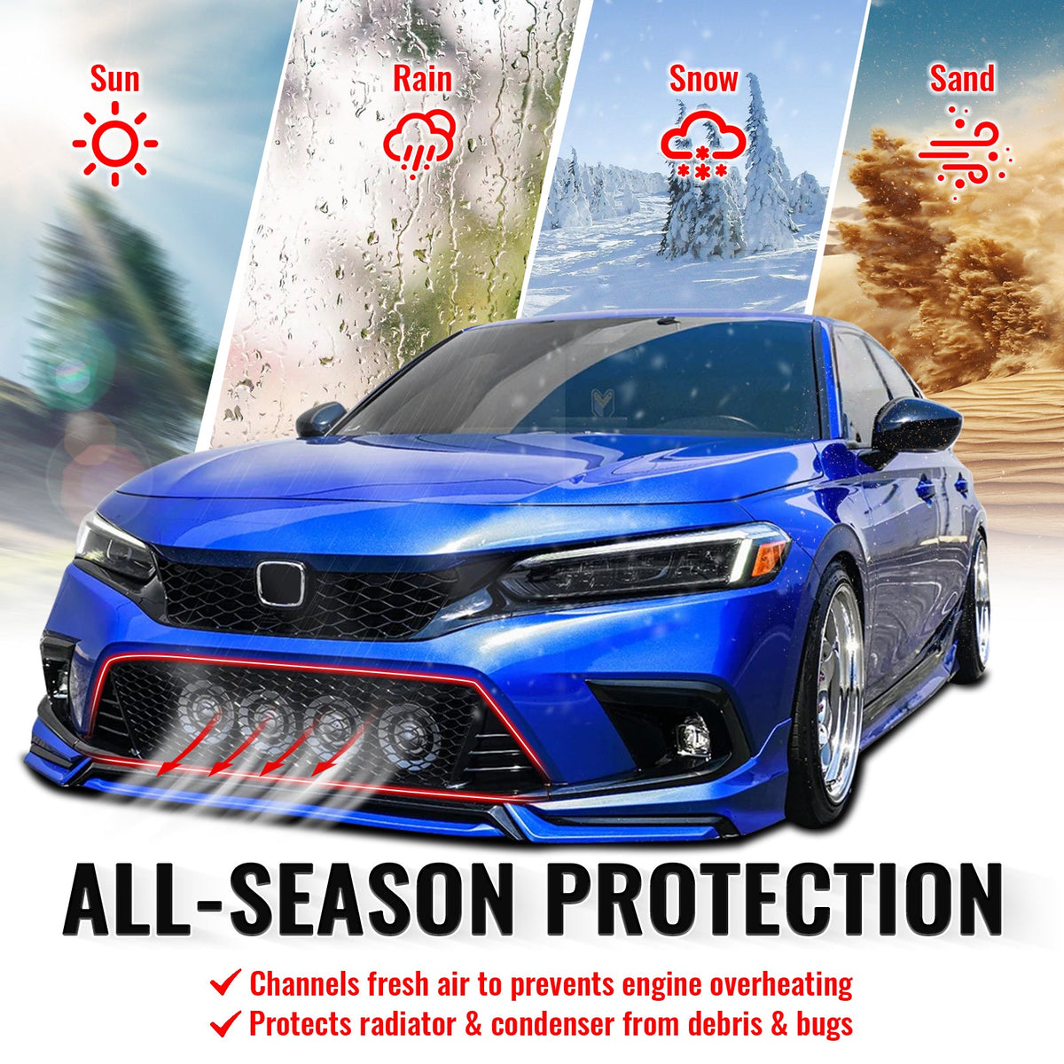 Grille PP for Honda Civic 2022-2024 Gloss Black Type R & Foglight Bezels ABS
