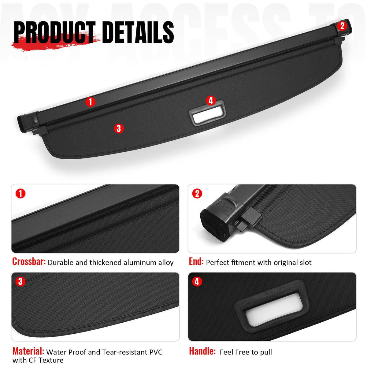 Rear Cargo Cover + 3D TPE Backrest + Trunk Mat for INFINITI QX55 2022-2025