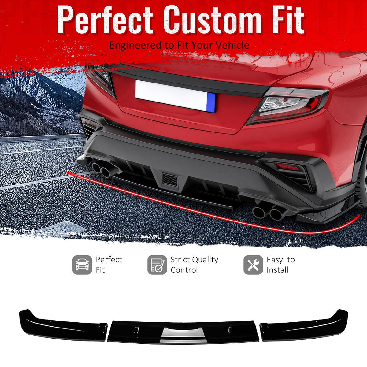 Rear Diffuser Lip for Subaru WRX 2022-2026 STI Style Gloss Black ABS 3PCS