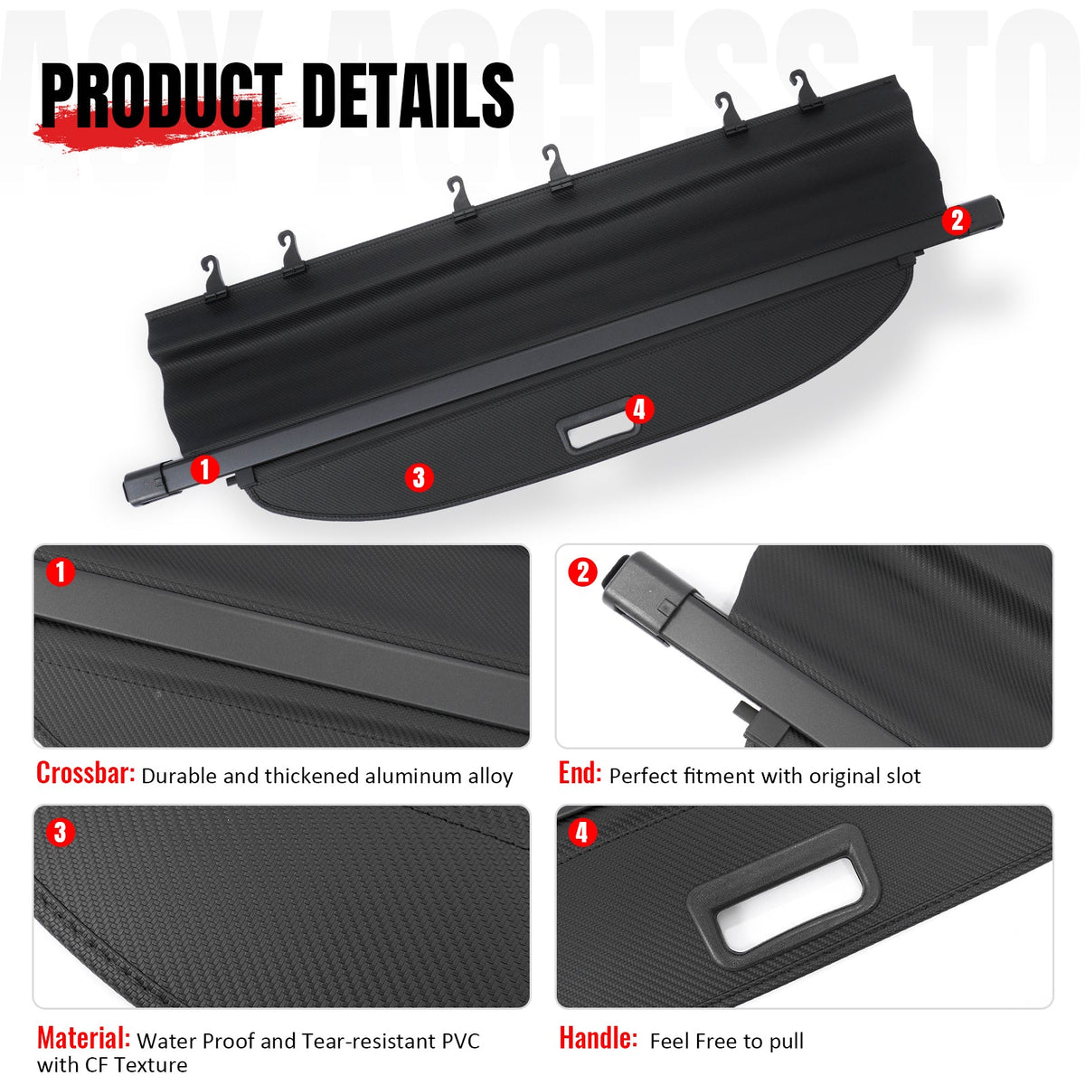 Rear Cargo Cover for Mitsubishi Outlander & PHEV 2022-2026 Carbon Fiber Texture