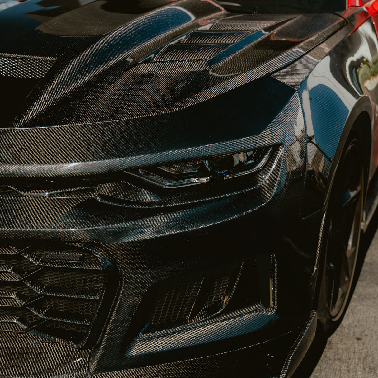 2019-2025 Chevy Camaro SS RS LT Black Panther ZL1 1LE 1PC Full Gloss Carbon Fiber Track Package Front Bumper Conversion for RS Headlights