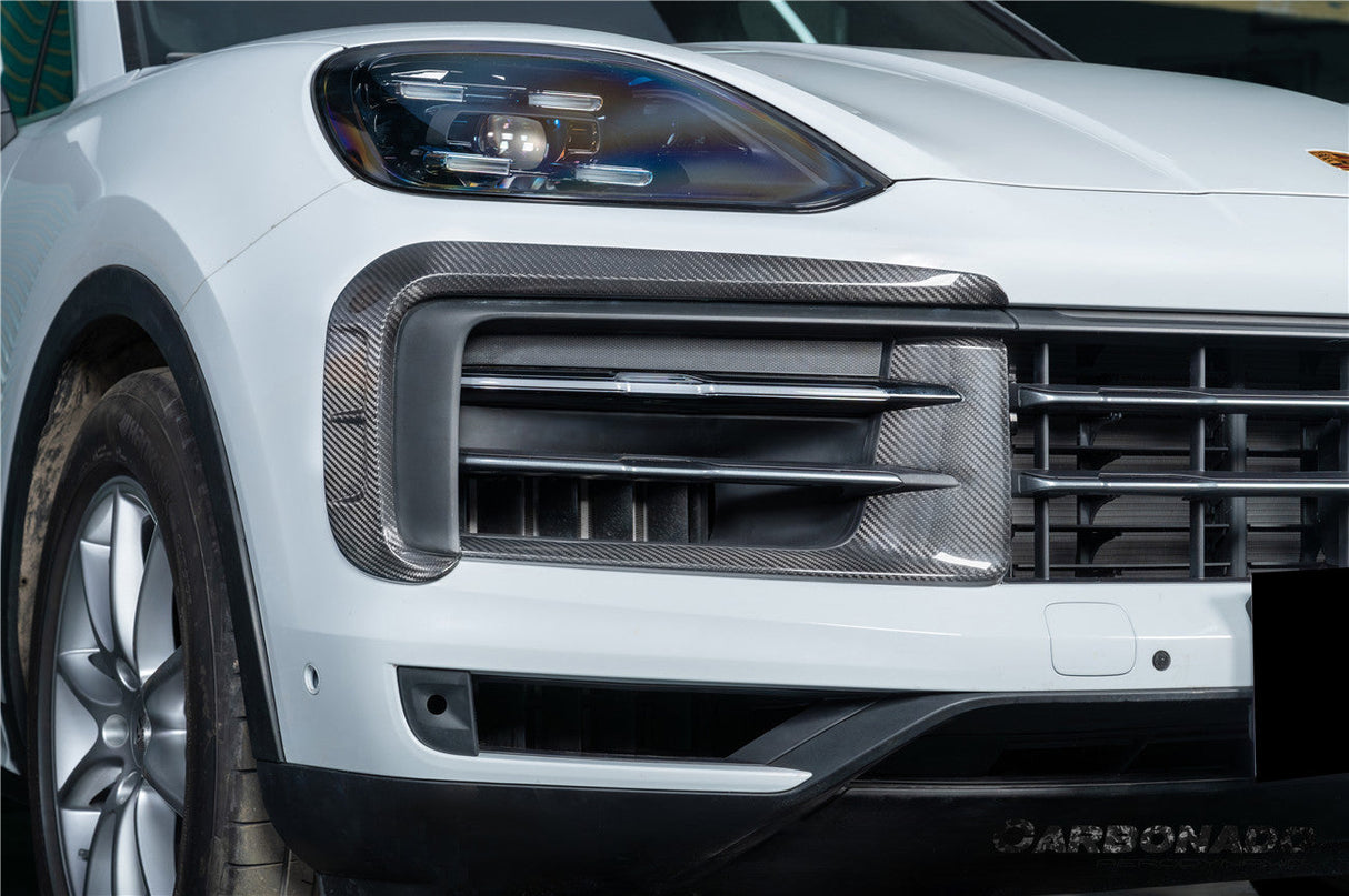 2023-2026 Porsche Cayenne 9YA 9Y0 9YB Autoclave Carbon Fiber Front Bumper Vent Trims Carbonado (MSY) Fits: Cayenne, Active,  E-Hybrid, Coupé, Coupé E-Hybrid