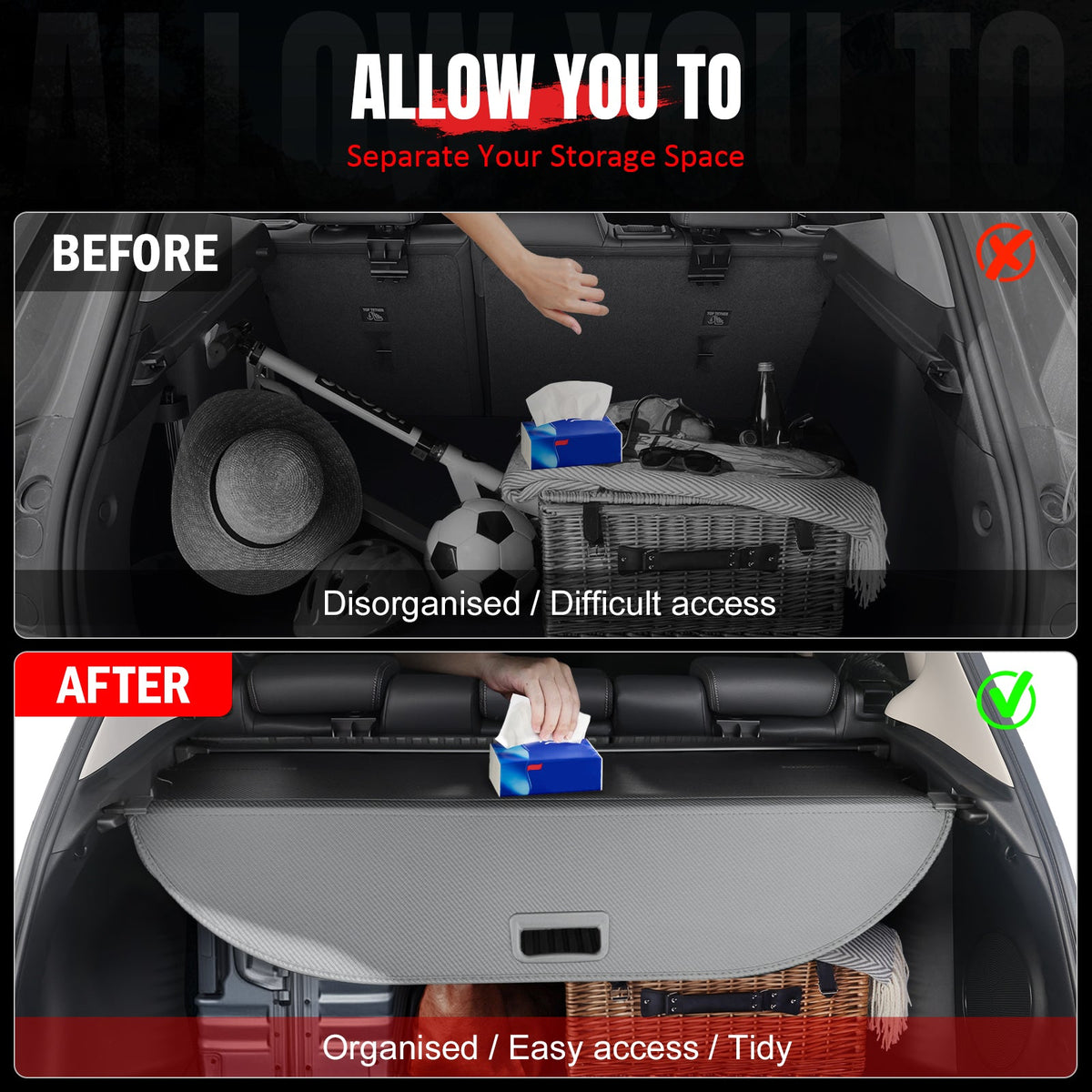 Rear Trunk Cargo Cover for Chevy Equinox EV 2024-2026 Carbon Fiber Texture Retractable