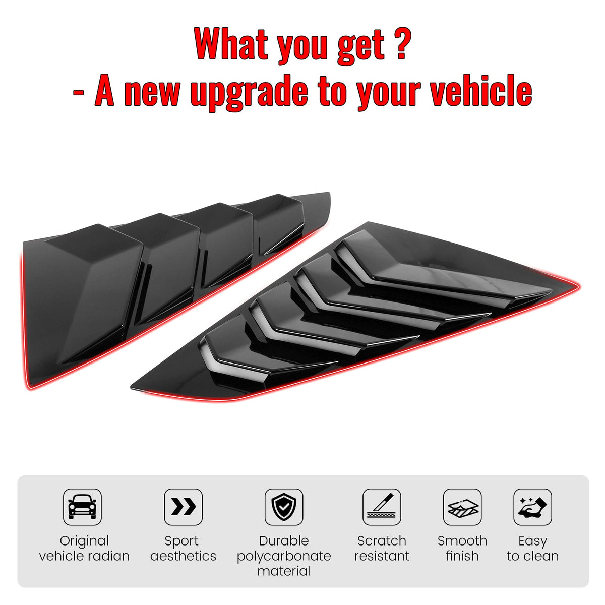 2024-2026 Ford Mustang S650 Coupe Gloss Black Side Window Louvers ABS