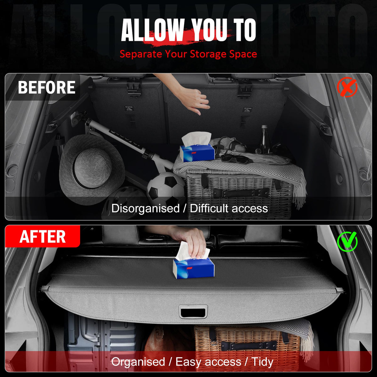 Rear Trunk Cargo Cover for Traverse, Acadia & Enclave 2024-2026 Carbon Fiber Texture