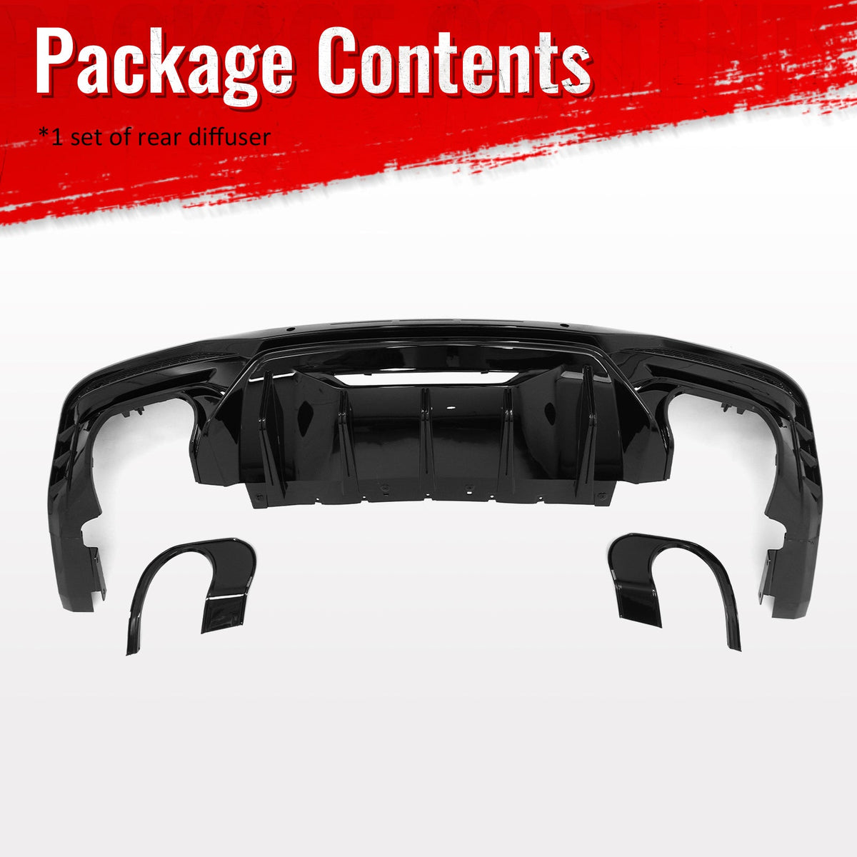 2024-2026 Ford Mustang Rear Diffuser Rock Style Gloss Black