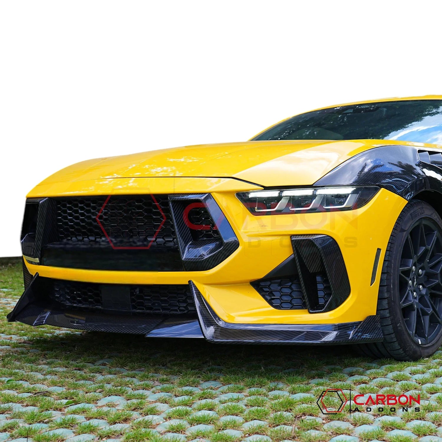 Real Carbon Fiber Front Bumper Grille Trim Covers for 2024+ Ford Mustang GT (2-Piece Set)