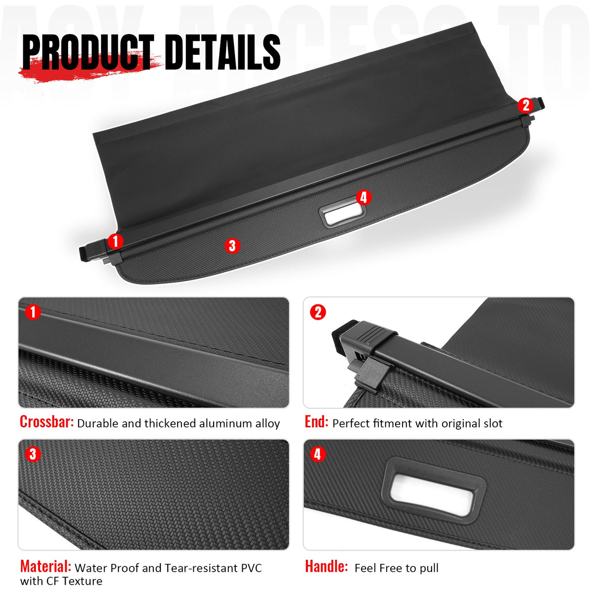 Rear Cargo Cover for Nissan Murano 2025-2026 Carbon Fiber Texture Retractable