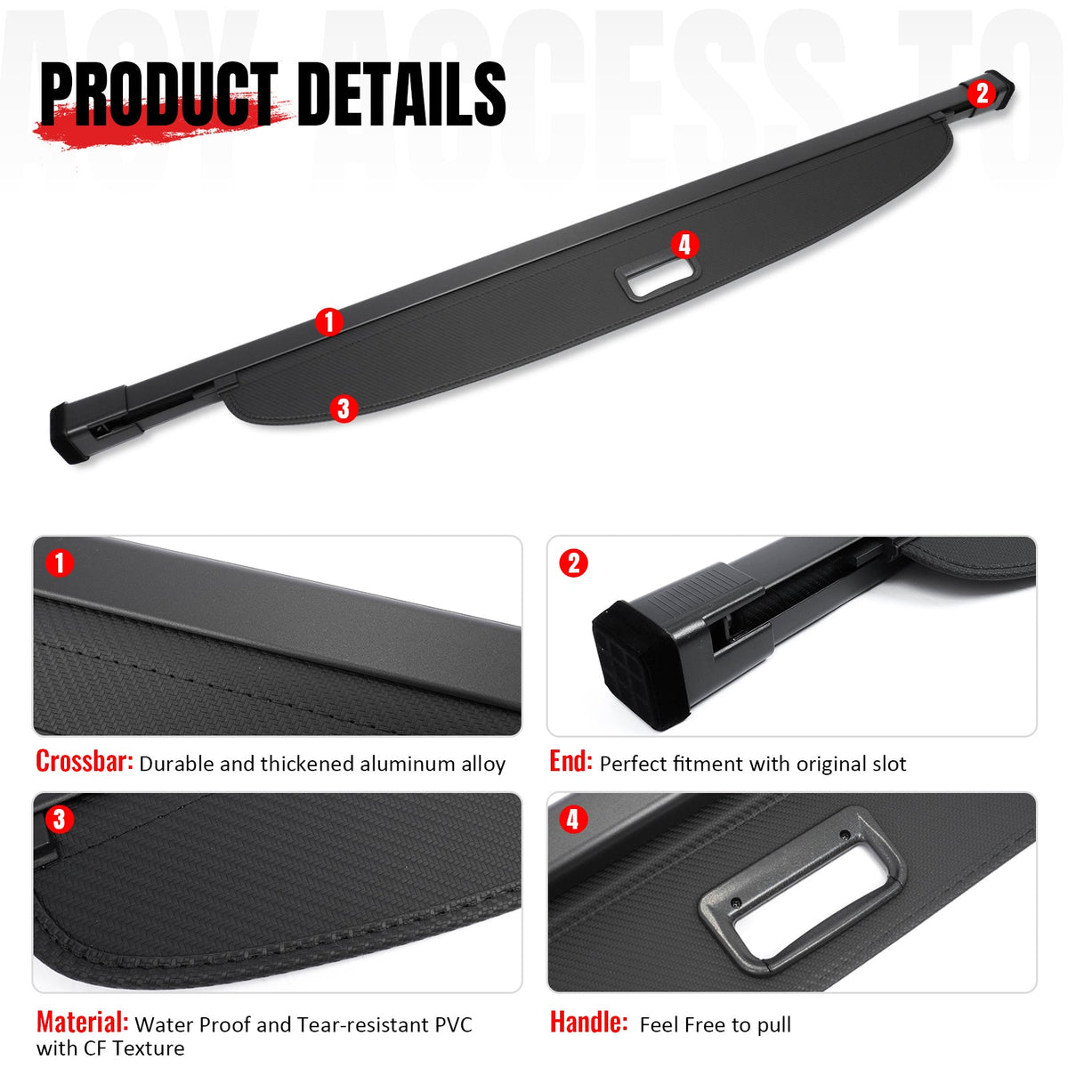 Rear Cargo Cover Shade for Toyota 4Runner 2025-2026 Carbon Fiber Texture Retractable