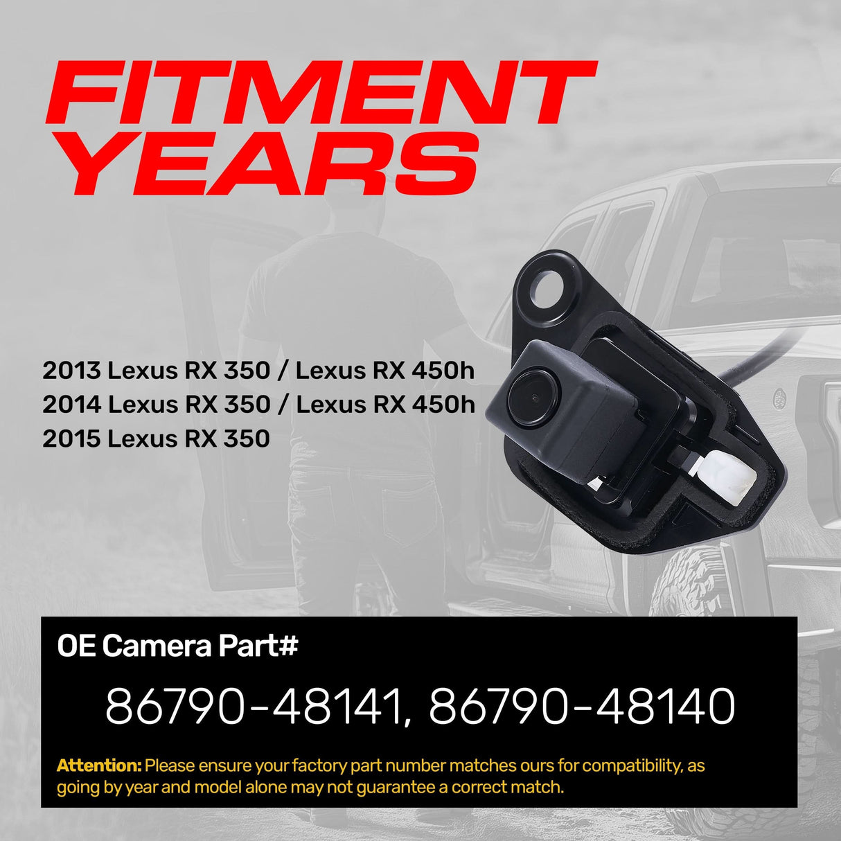 Lexus RX 350 (2013-2015), RX 450h (2013-2014) OEM Replacement Backup Camera OE Part # 86790-48140, 86790-48141
