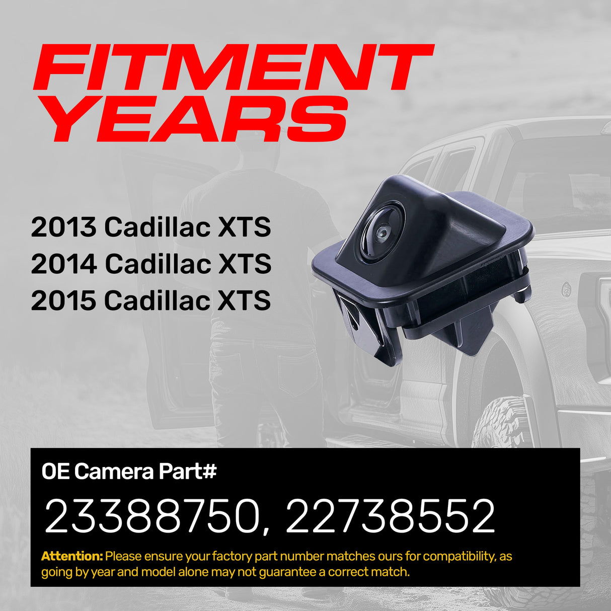 Cadillac XTS (2013-2015) OEM Replacement Backup Camera OE Part # 23388750, 22738552