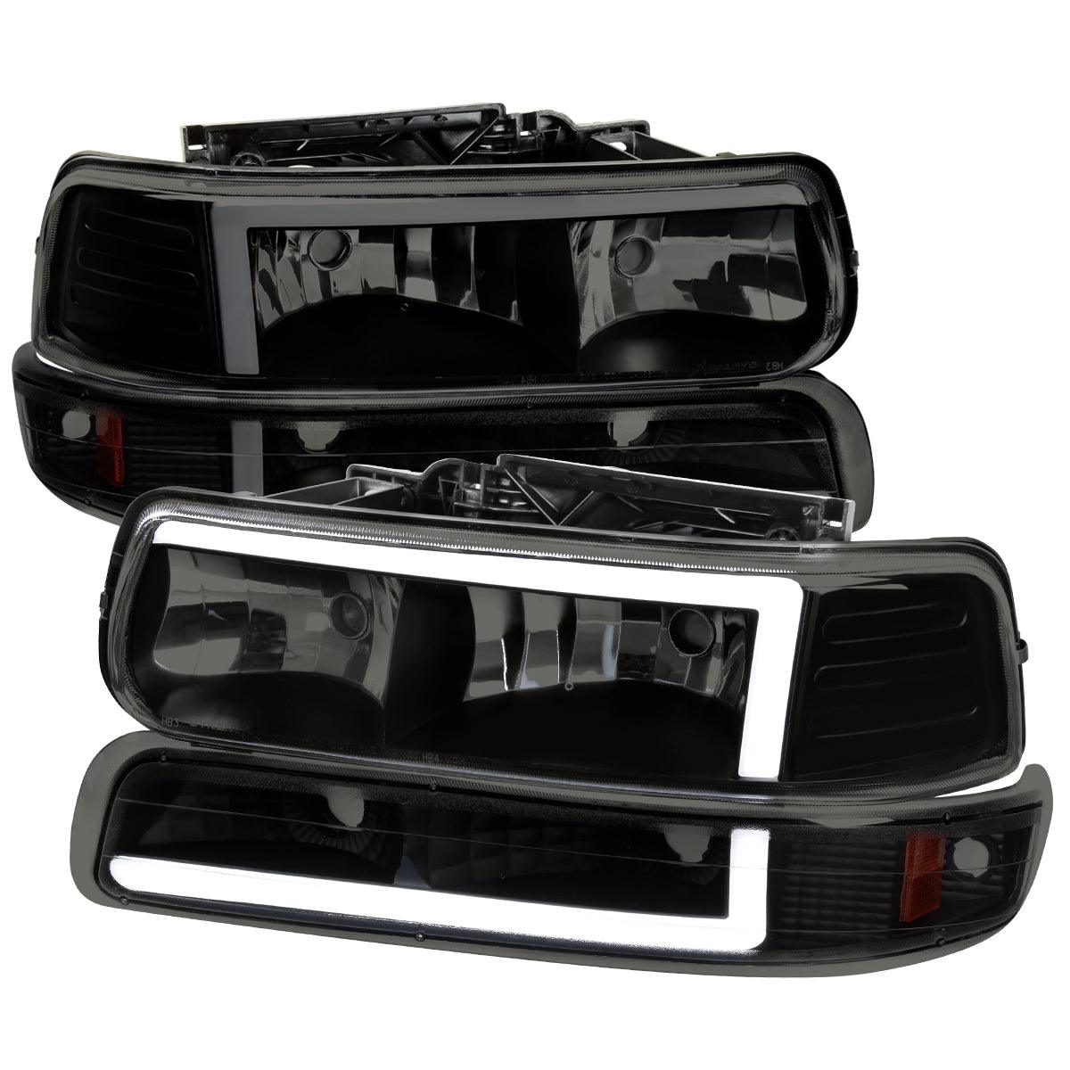 Spec-D Headlights Chevy Silverado 1500 (99-02) 2500HD 3500 (01-02) Crystal LED Bar & Bumper Lights-  Clear or Smoke