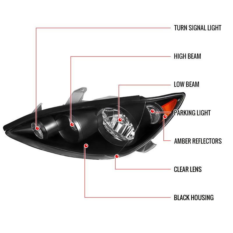 Spec-D OEM Replacement Headlights Toyota Camry (05-06) Black / Chrome