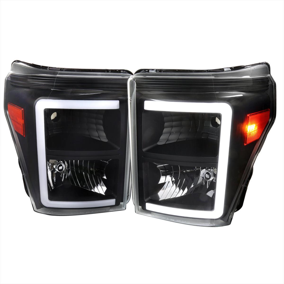 Spec-D OEM Replacement Headlights Ford F250 F350 Super Duty (11-16) w/ LED Bar & Breathing Effect