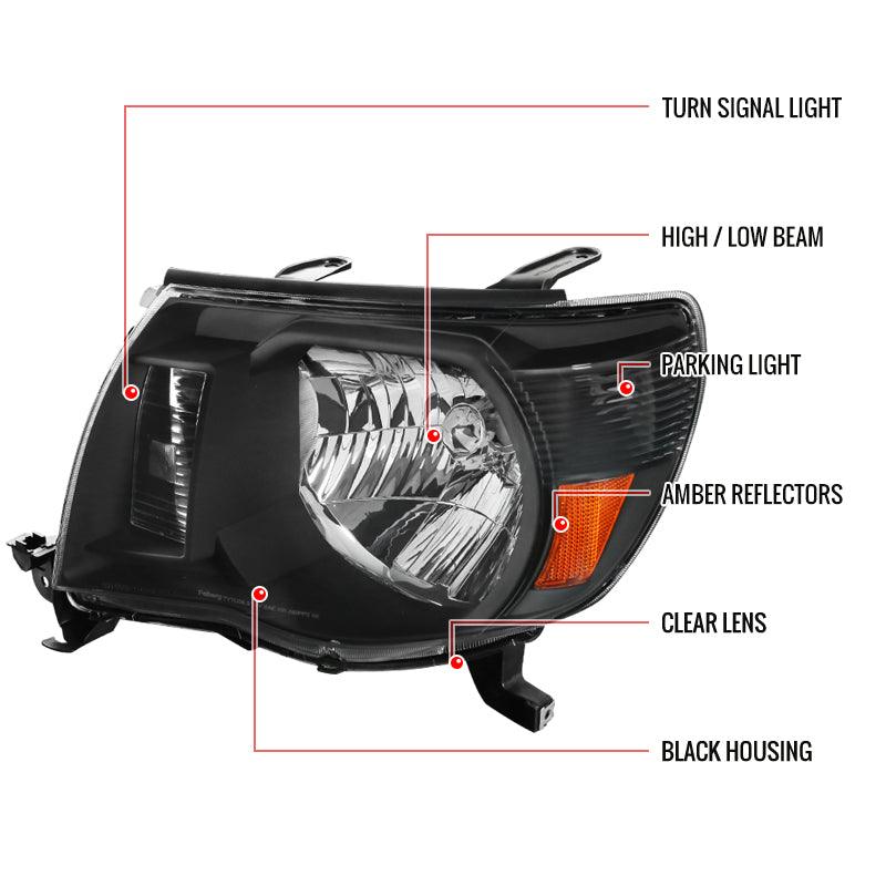 Spec-D OEM Replacement Headlights Toyota Tacoma (2005-2011) Black / Chrome