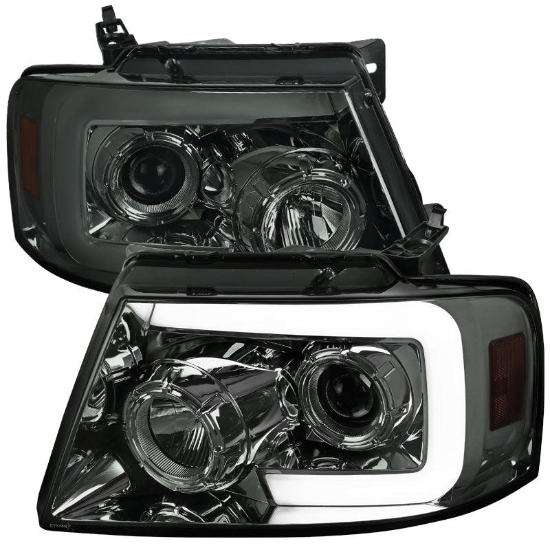 Spec-D Projector Headlights Ford F150 (04-08) Sequential LED Bar - Black / Smoke Tint / Chrome