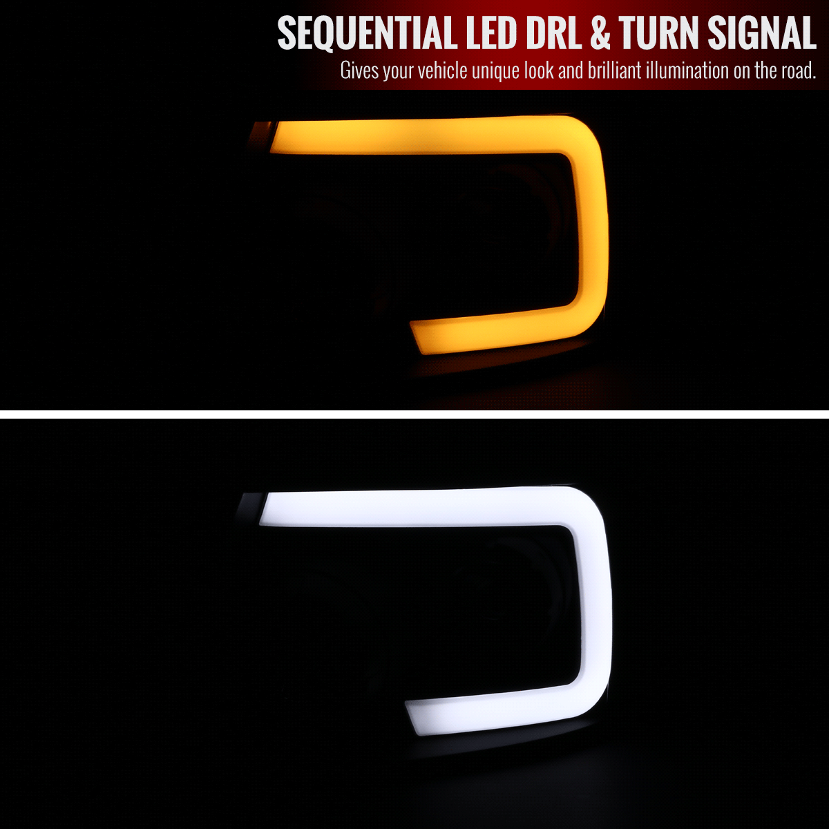 Spec-D Projector Headlights Ford F150 (04-08) Sequential LED Bar - Black / Smoke Tint / Chrome