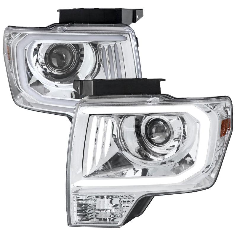 Spec-D Projector Headlights Ford F150 (2009-2014) w/ Triple Bar LED C-Light - Black / Chrome