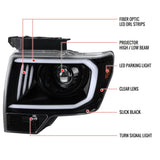 Spec-D Projector Headlights Ford F150 (2009-2014) w/ Triple Bar LED C-Light - Black / Chrome