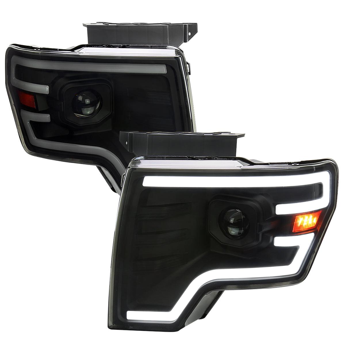 Spec-D Projector Headlights Ford F150 (09-14) Sequential Switchback LED Bar - Black / Chrome