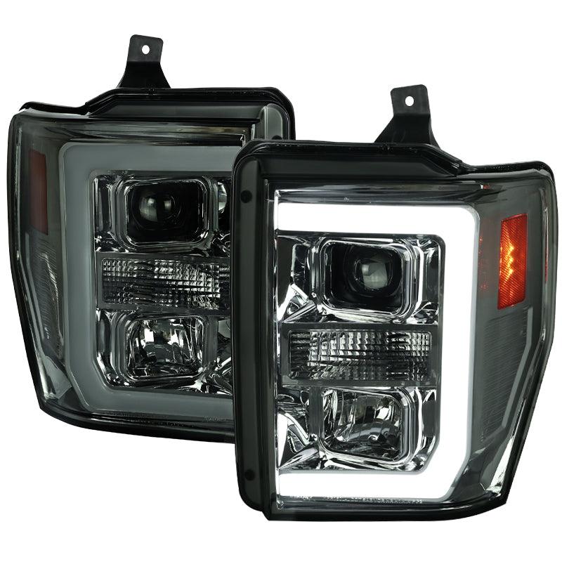 Spec-D Projector Headlights Ford F250 F350 F450 (08-09-10) LED C-Bar - Black / Smoke / Chrome