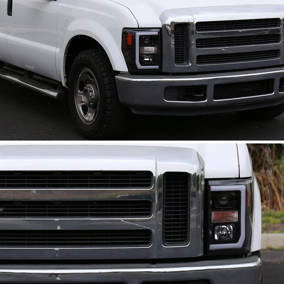 Spec-D Projector Headlights Ford F250 F350 F450 (08-09-10) LED C-Bar - Black / Smoke / Chrome