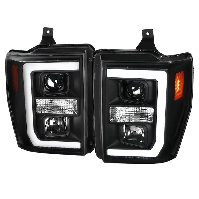 Spec-D Projector Headlights Ford F250 F350 F450 (08-09-10) LED C-Bar - Black / Smoke / Chrome