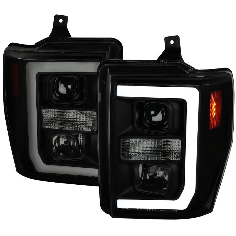 Spec-D Projector Headlights Ford F250 F350 F450 (08-09-10) LED C-Bar - Black / Smoke / Chrome