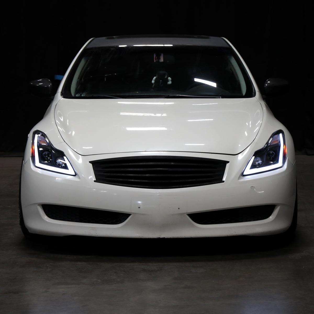 2010 Infiniti G37 Black Sequential LED DRL Bar Projector Headlights by Spyder