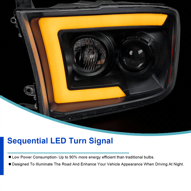 Spec-D Projector Headlights Dodge Ram (09-18) C-Bar LED Sequential Switchback - Black / Chrome