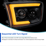 Spec-D Projector Headlights Dodge Ram (09-18) C-Bar LED Sequential Switchback - Black / Chrome