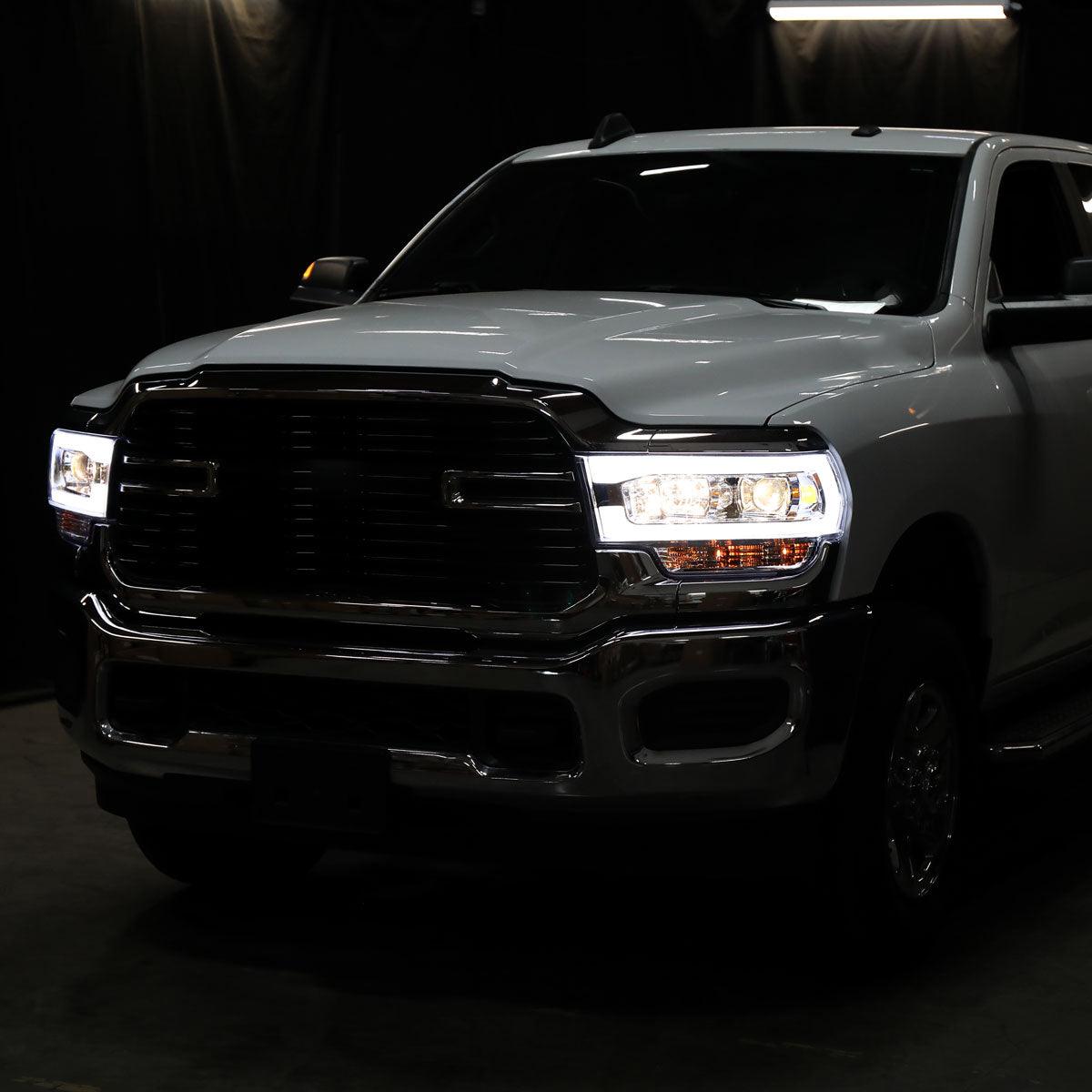 Spec-D Projector Headlights Ram 2500 3500 (19-23) Tradesman / Big Horn - C-Bar LED - Black / Chrome