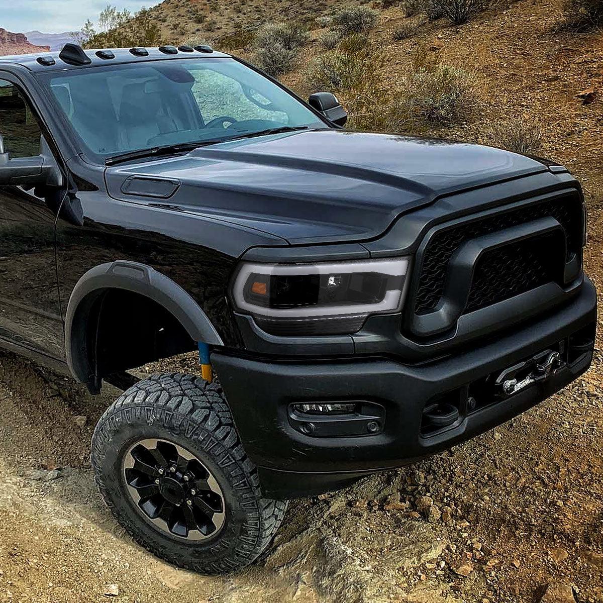 Spec-D Projector Headlights Ram 2500 3500 (19-23) Tradesman / Big Horn - C-Bar LED - Black / Chrome