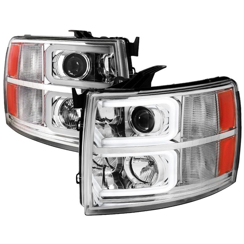 Spec-D Projector Headlights Chevy Silverado (07-13) LED C-Bar DRL - Black / Chrome