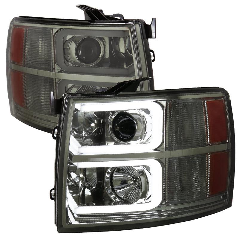 Spec-D Projector Headlights Chevy Silverado (07-13) LED C-Bar DRL - Black / Chrome