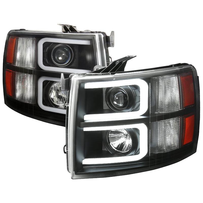 Spec-D Projector Headlights Chevy Silverado (07-13) LED C-Bar DRL - Black / Chrome
