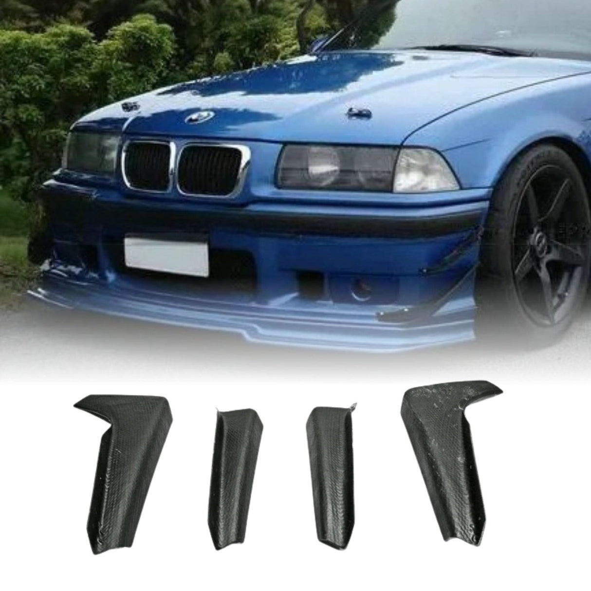 Front Bumper Canards for BMW E36 M3 – Carbon Fiber Aero Splitter Set (4-Piece)