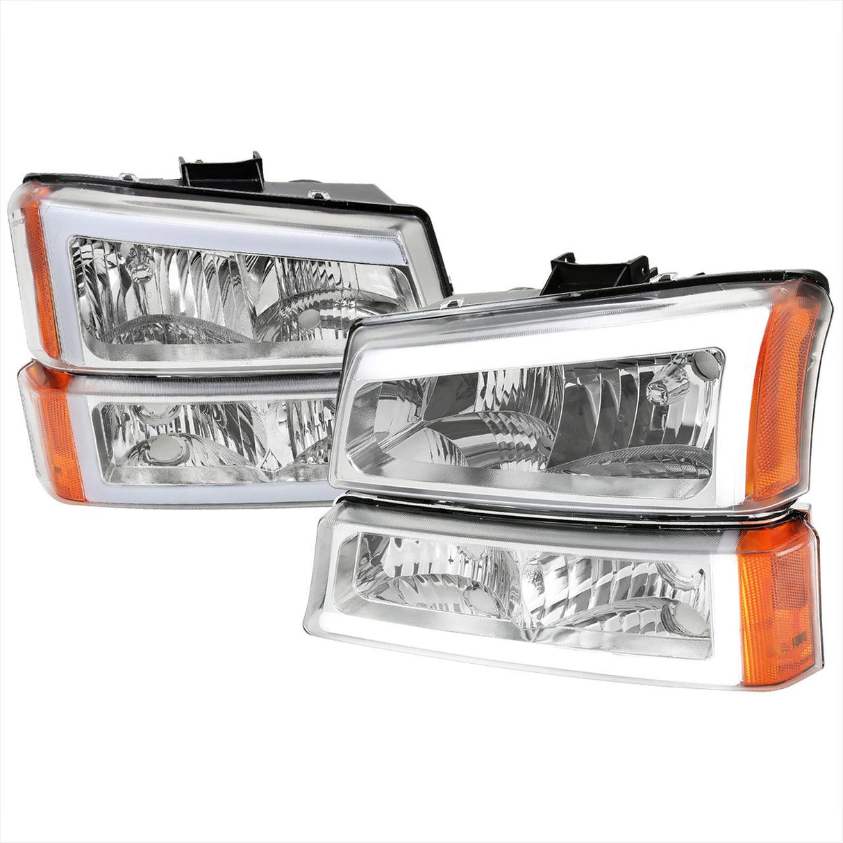 Spec-D Projector Headlights Chevy Silverado (03-07) Avalanche (03-06) LED Bar - Black/Chrome