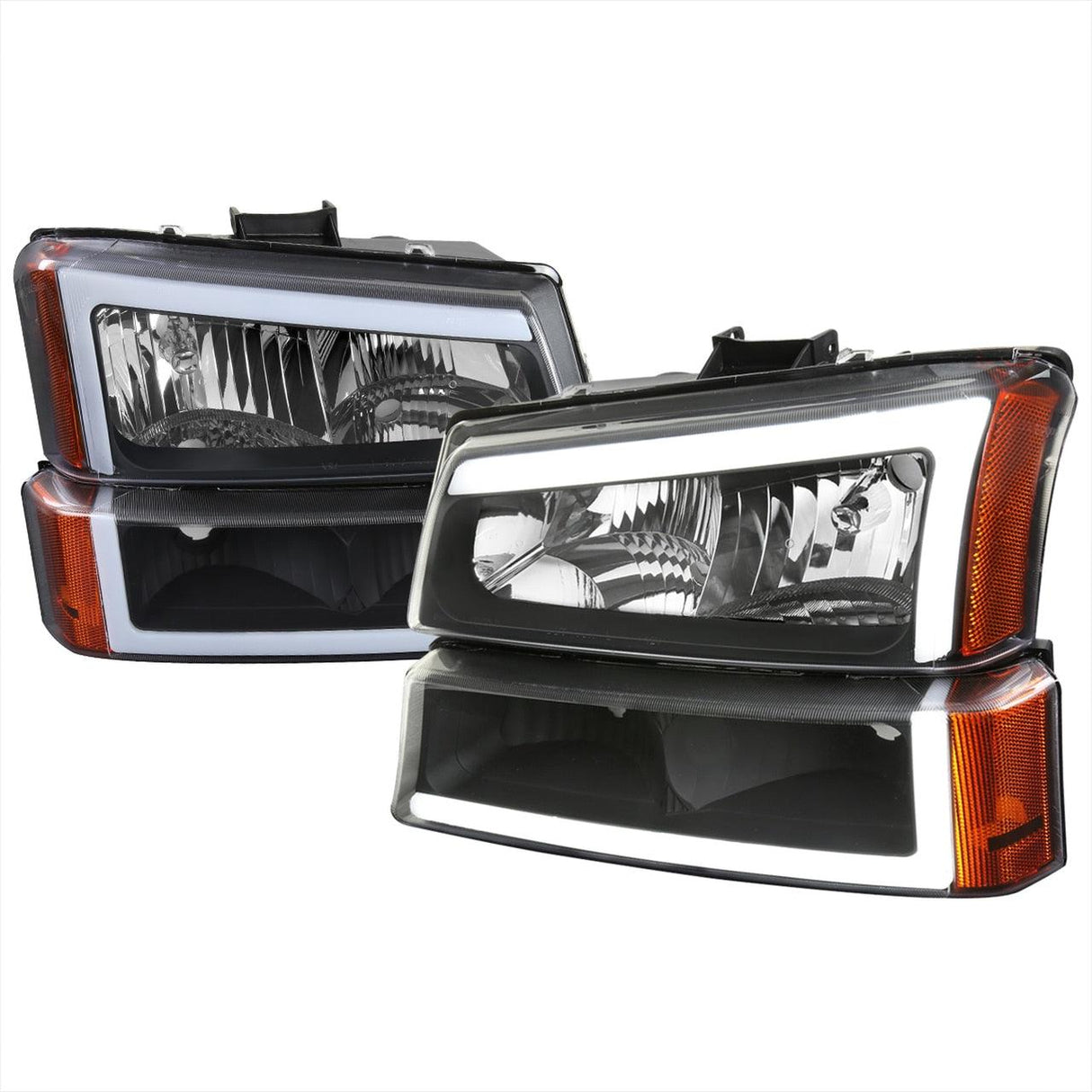 Spec-D Projector Headlights Chevy Silverado (03-07) Avalanche (03-06) LED Bar - Black/Chrome