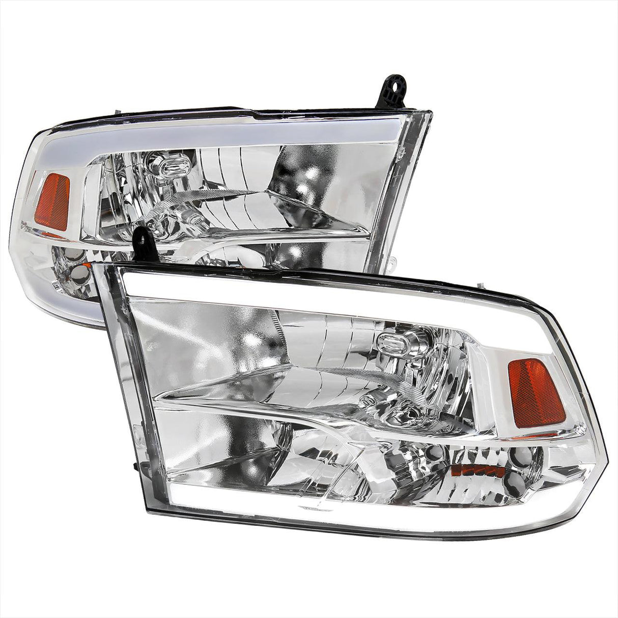 Spec-D Crystal Headlights Dodge Ram (2009-2018) Optional LED Bar - Matte Black or Chrome
