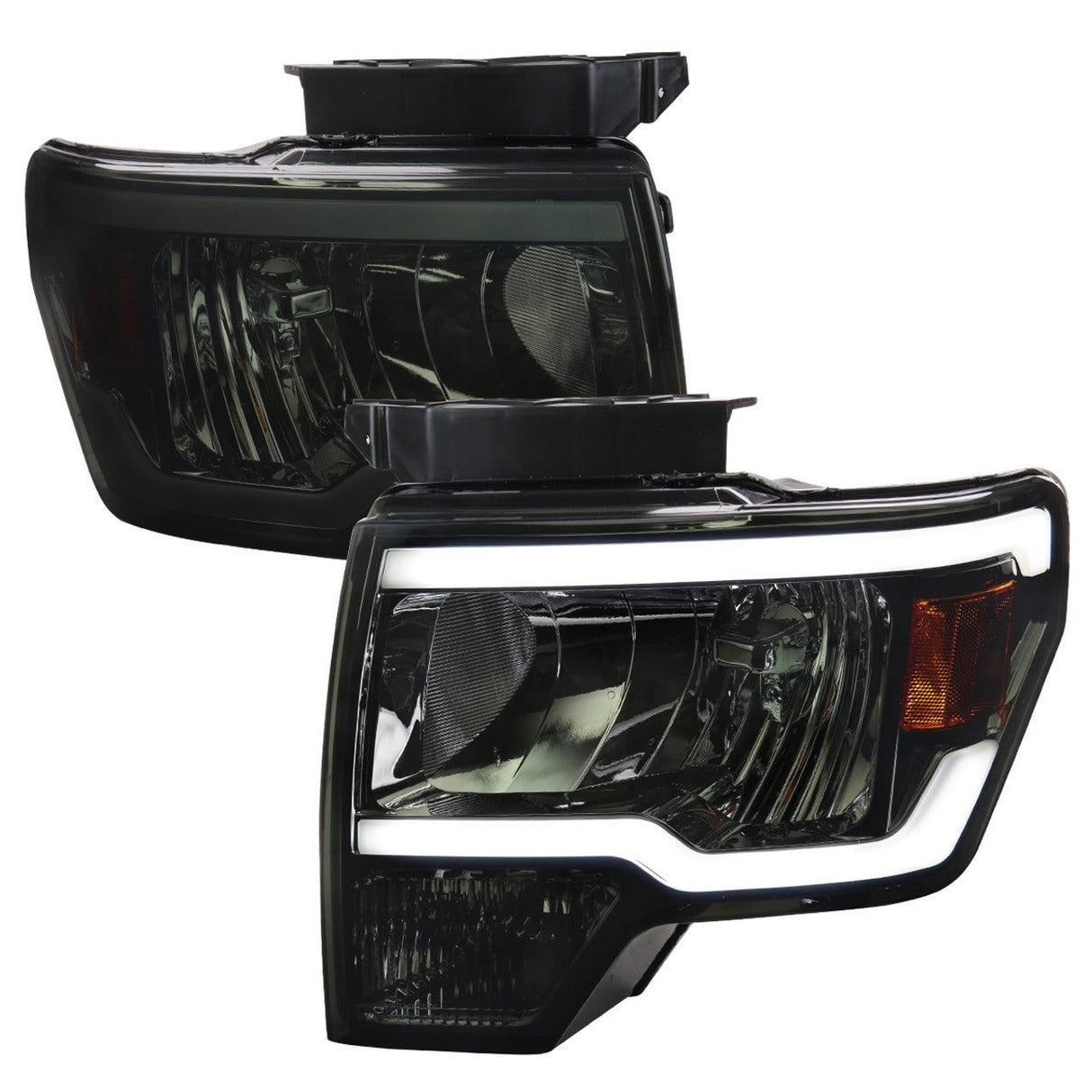 Spec-D Projector Headlights Ford F150 (09-14) w/ Tube Bar LED - Black / Chrome