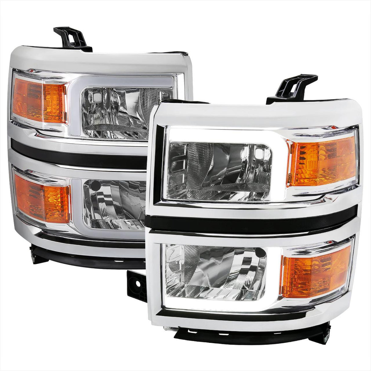 Spec-D Projector Headlights Chevy Silverado (2014-2015) LED Bar - Black / Chrome
