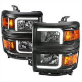 Spec-D Projector Headlights Chevy Silverado (2014-2015) LED Bar - Black / Chrome