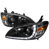 Spec-D Projector Headlights Honda Civic (2004-2005) R8 DRL LED Bar - Black or Chrome