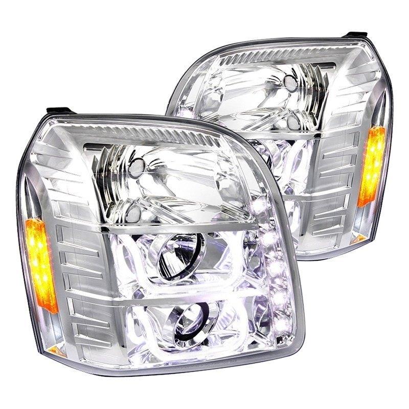 Spec-D Projector Headlights GMC Yukon (07-14) LED DRL U-Bar - Black / Chrome
